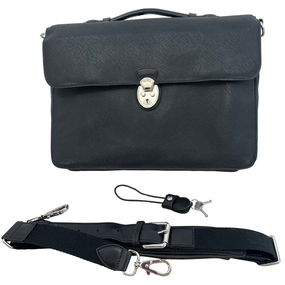 TUMI MCMLXXV Coated Canvas & Leather Top Handle Locking Briefcase Messenger Bag